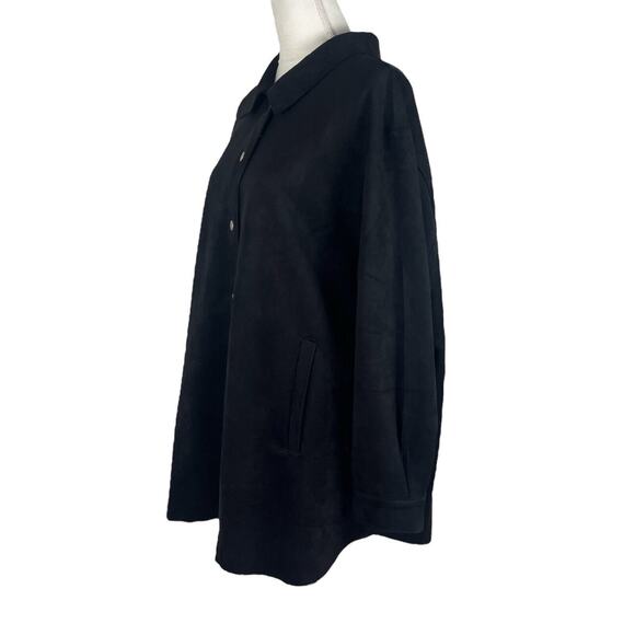 MarlaWynne Black Snap Button Shacket Tunic Shirt Faux Suede Plus Size 2X NEW - Picture 4 of 8